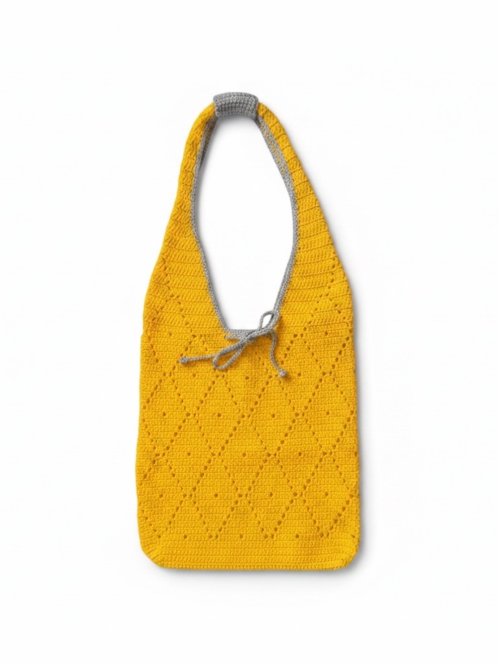 Yellow Crochet Shoulder Bag with Contrast Trim
